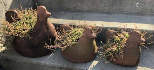 3 Mexican Terra Cotta Chicken Form Garden Pots