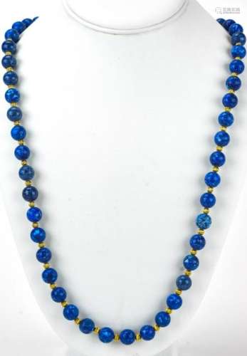 Vintage Sodalite Bead & Gold Bead Necklace Strand