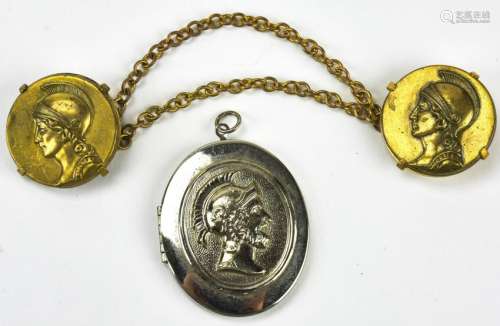 Vintage Greco Roman Locket Pendant & Clips