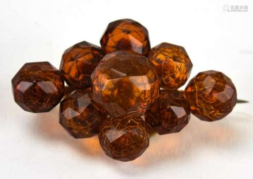 Estate / Antique Faceted Amber Bead Brooch Pin