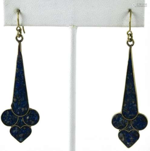 Pair of Vintage Mosaic Lapis or Sodalite Earrings