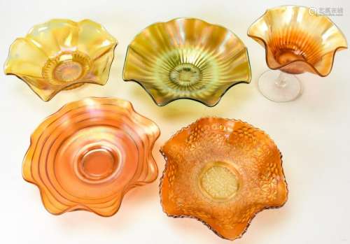 5 Pieces Marigold Carnival Glass incl. Northwood