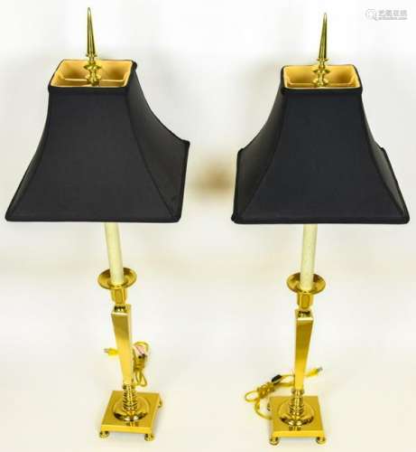 Pair Quality Tall Brass Candlestick Lamps