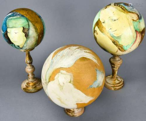 Modernist Hand Painted Wooden Balls Women