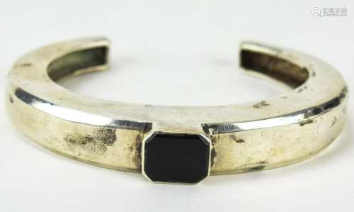 Vintage Silver & Onyx Modernist Cuff Bracelet