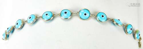 Vintage Sterling & Art Glass Evil Eye Bracelet