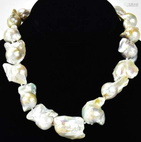 Large Cultured Baroque Pearl Hand Knotted Necklace