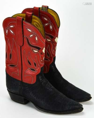 Men's Custom Leather Red & Black Cowboy Boots