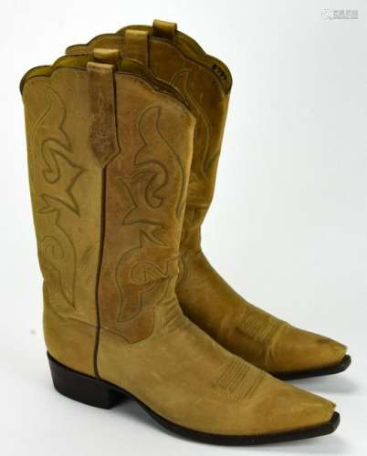 Men's Custom Leather Beige Cowboy Boots