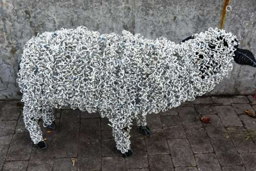 Beaded Wire Life Size Sculpture of a Sheep