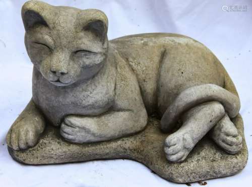 Cast Cement Statue of Reclining Cat