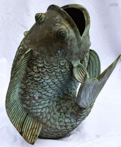 Large Cast Metal Statue of Upright  Asian Koi Fish