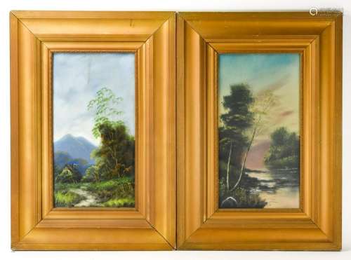 Pair Antique Oil Paintings of English Landscapes