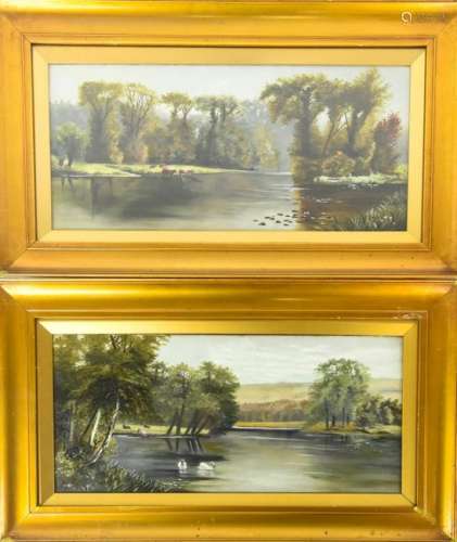 Pair Antique Oil Paintings of English Landscapes