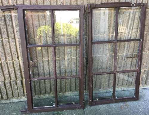 Pair Architectural Salvage Paned Window Panels