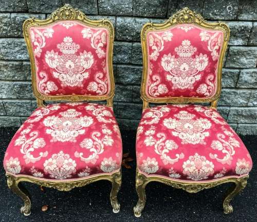 Pair Louis XV Style Upholstered Side Chairs