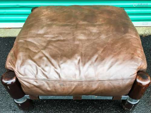 Contemporary Distressed Leather Ottoman