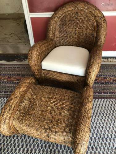 Plantation Style Wicker Woven Club Chair & Ottoman