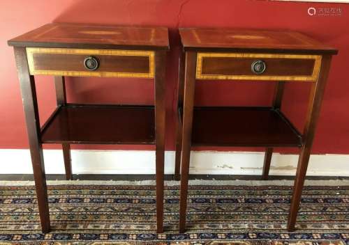 Pair Antique Hepplewhite Inlaid Side Tables