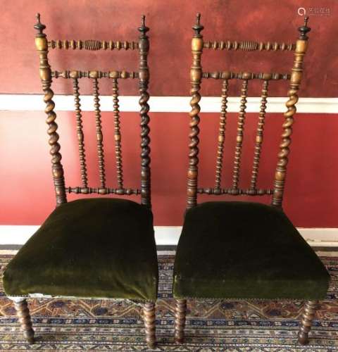Antique French Yew Barley Twist High Back Chairs