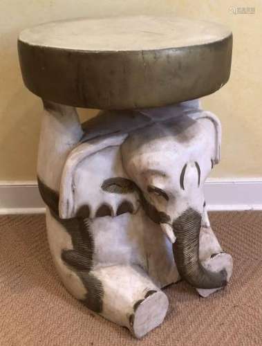 Plaster Cast Hand Painted Elephant Form Stool