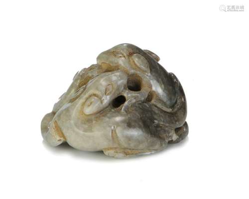 Chicken Bone Jade Carving of 2 Cats, Ming Dynasty