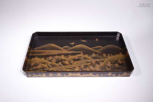 LARGE LACQUER TRAY DEPICTING A RIVERVIEW