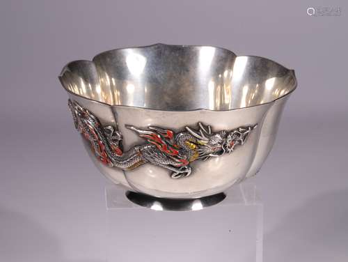 SILVER BOWL WITH DRAGONS MARKED