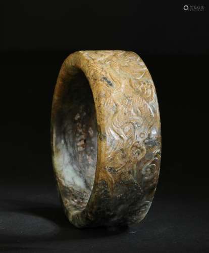 Jade Bangle with Dragons and Tiger, Ming Dynasty