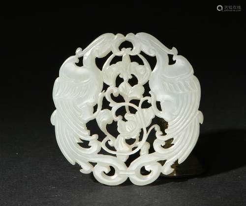 Chinese White Jade Double Phoenix Plaque, 18th Century