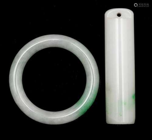 Chinese Jadeite Ring & Cylinder, 19th Century