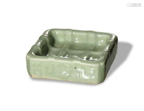 Chinese Square Celadon Brush Washer, 18th Century