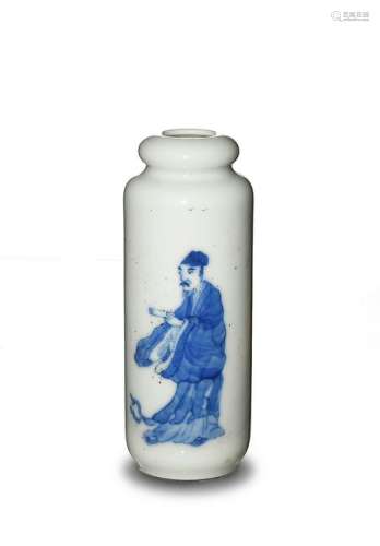Chinese Blue & White Vase with Scholar and Poem