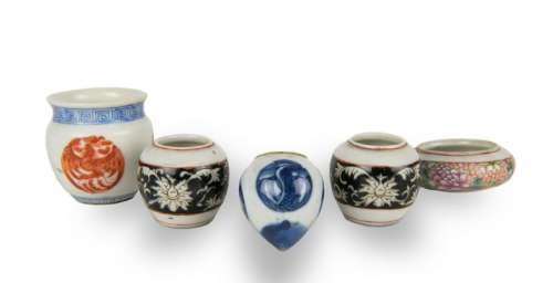 Group of 5 Porcelain Bird Feeders, 19-20th Century