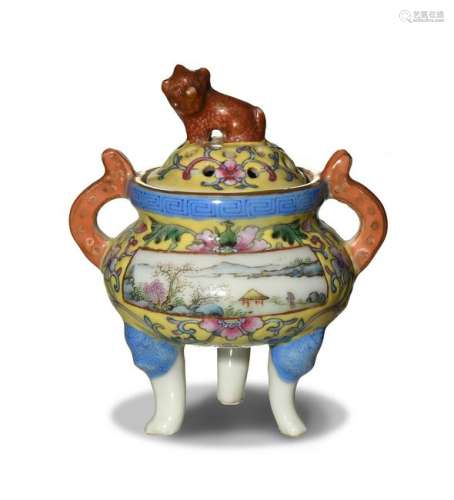 Chinese Famille Rose Tripod Censer, Republic