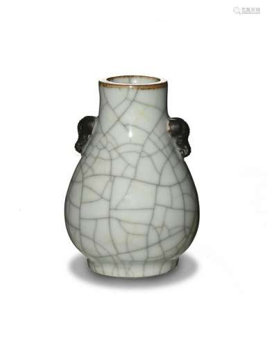 Chinese Ge Glazed Vase with Elephant Handles,19th