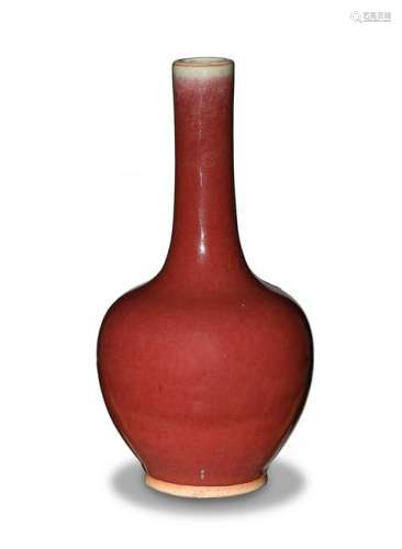 Chinese Red Glazed Stick Neck Vase, 19th Century