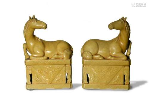Pair of Chinese Yellow Glazed Horses, 19th Century