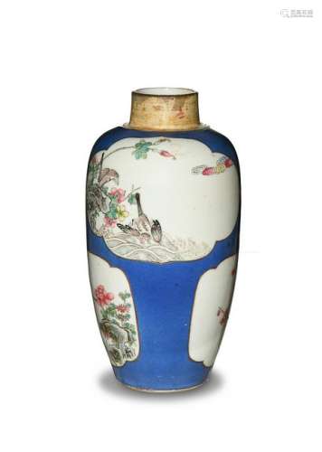 Chinese Blue Ground Famille Rose Jar, 19th Century