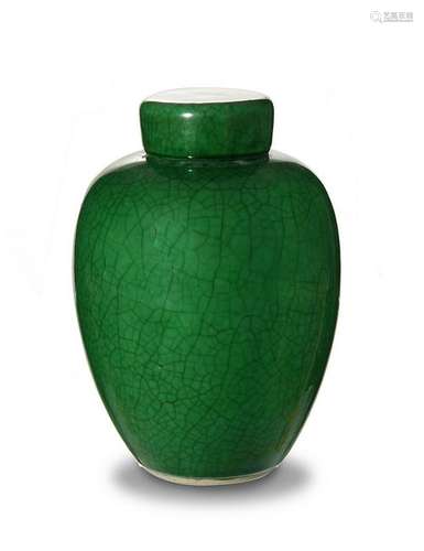 Chinese Green Ge Glazed Covered Jar, 19th Century