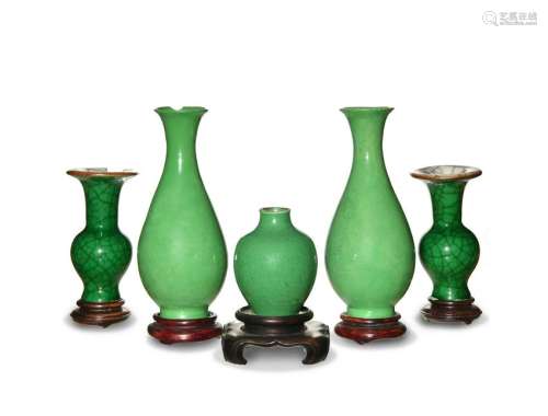 Group of 5 Chinese Green Glazed Vases, 18-19th Century