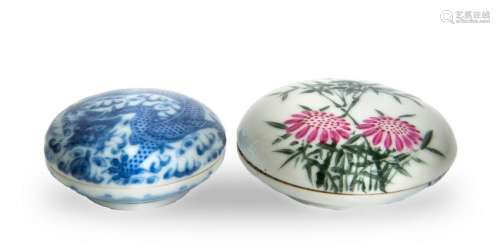 Two Chinese Porcelain Seal Boxes, Republic