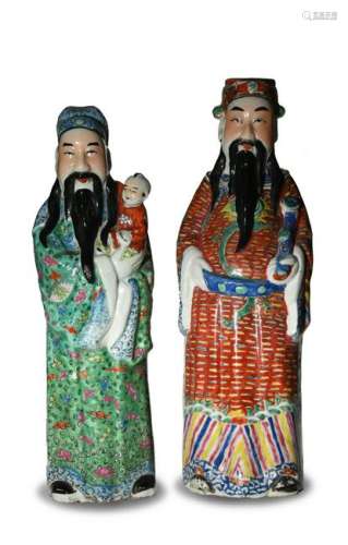 Chinese Porcelain Fu & Lu Figures, Late 19th Century