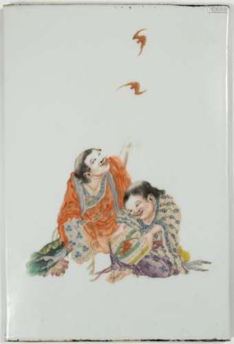 Famille Rose Porcelain Plaque with Hehe Erxian