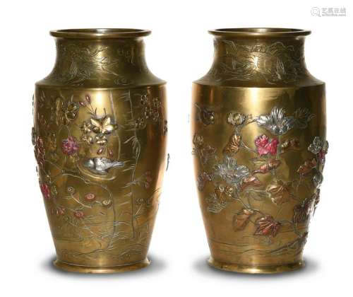 Pair of Japanese Bronze Vases, Meiji Period
