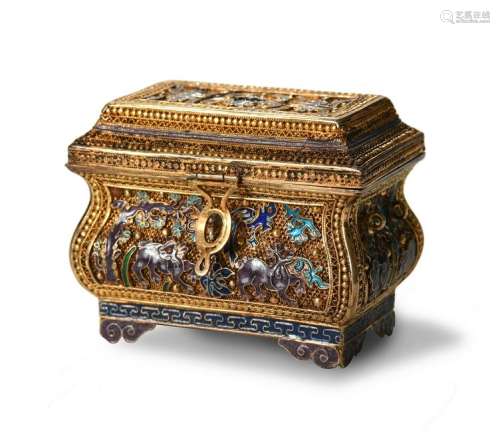 Chinese Gilt Silver Box with Enamel