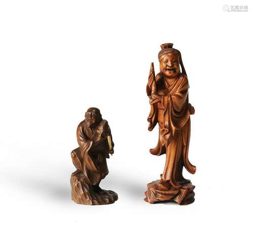 2 Chinese Huangyang Wood Figures, 19th Century