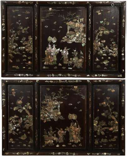 (2) Chinese Wood Panels with MOP Scenes, 19th Century