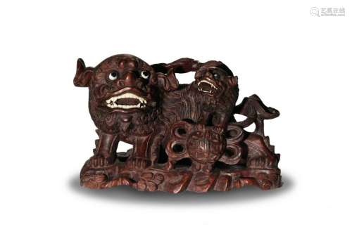 Chinese Carved Wood Guardian Lions, Early 20th Century