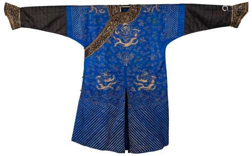 Chinese Blue Ground Dragon Robe, 19th Century